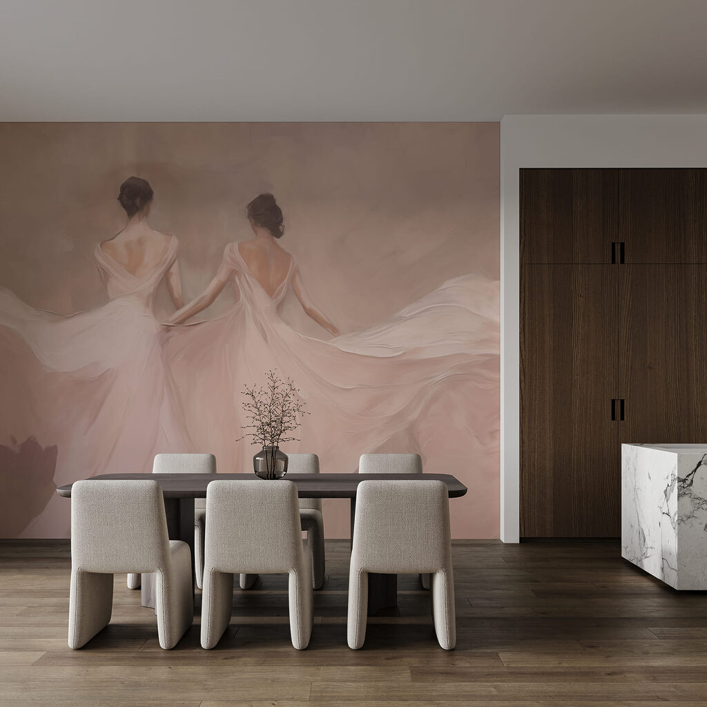 Painting of a woman in white dresses