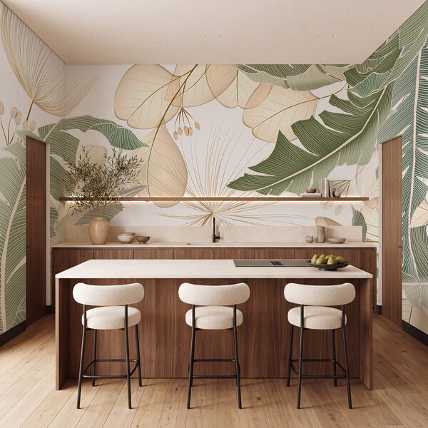 Wall mural Delicate leaves in soft colors