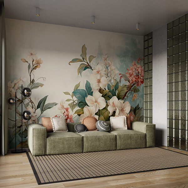 Wall mural Painting of flowers and leaves