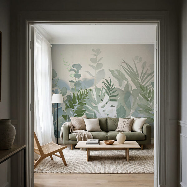 Wall mural Soft leaves in tranquil tones