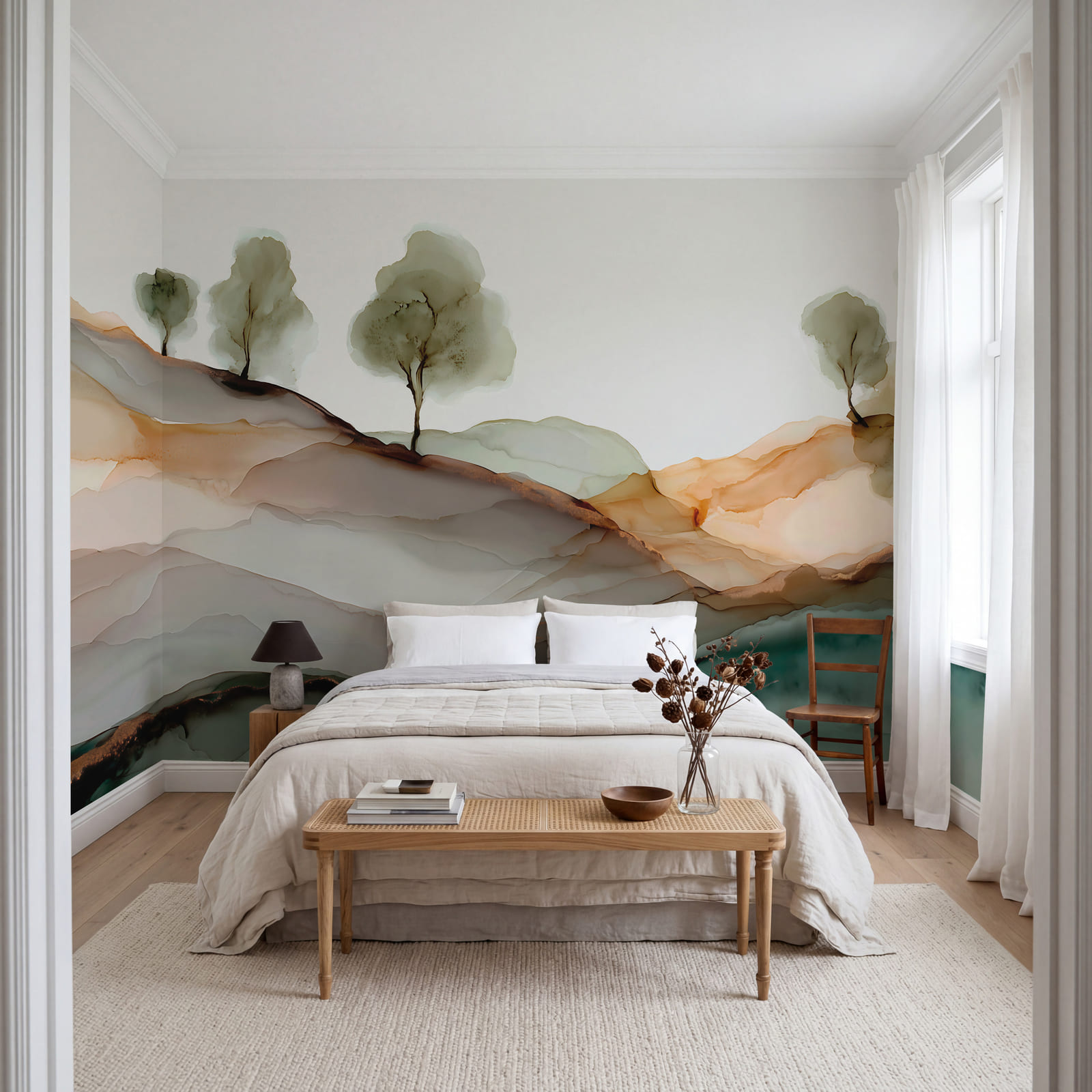 Painting of trees on a hill Painting of trees on a hill