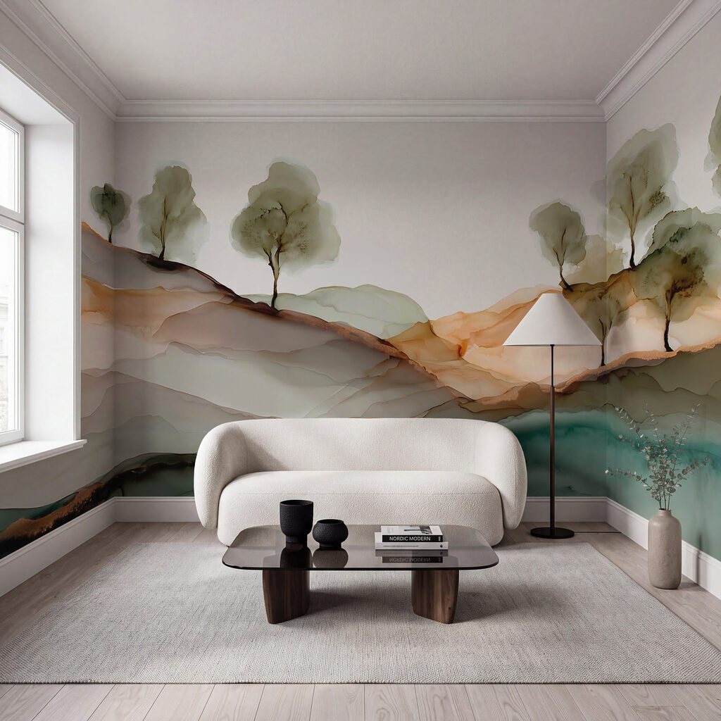 Painting of trees on a hill Painting of trees on a hill