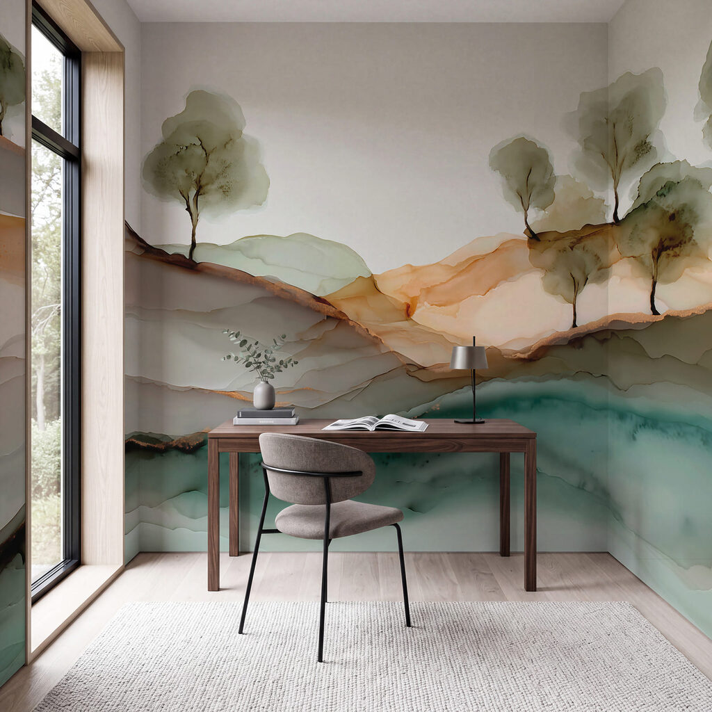 Painting of trees on a hill Painting of trees on a hill
