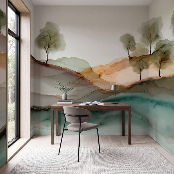 Painting of trees on a hill Painting of trees on a hill