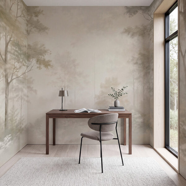 Wall mural Foggy forest with trees