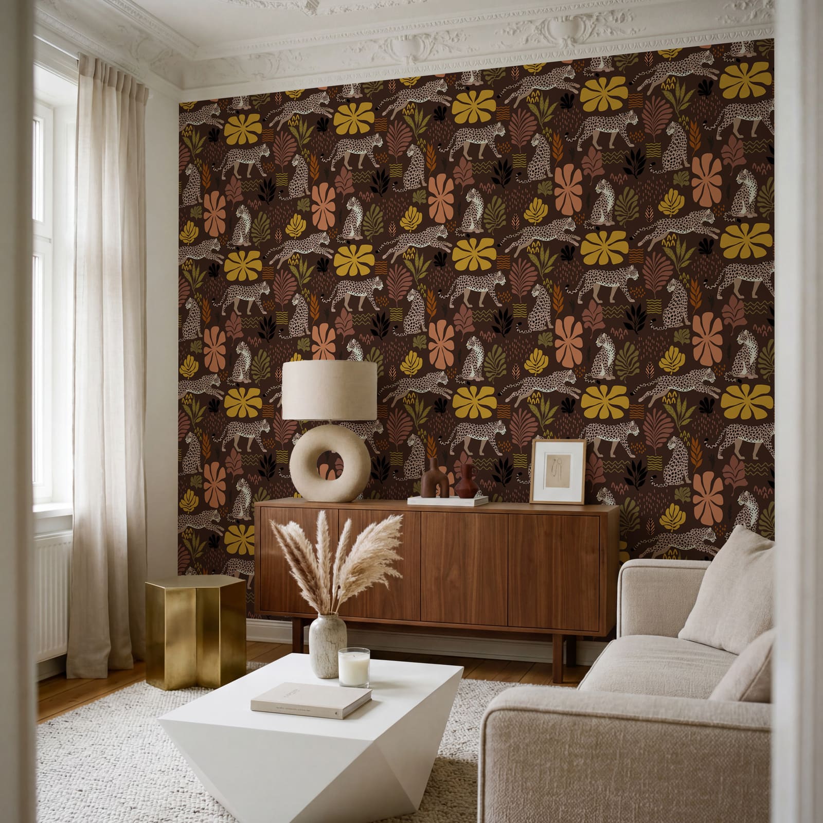 Pattern of leopards and flowers