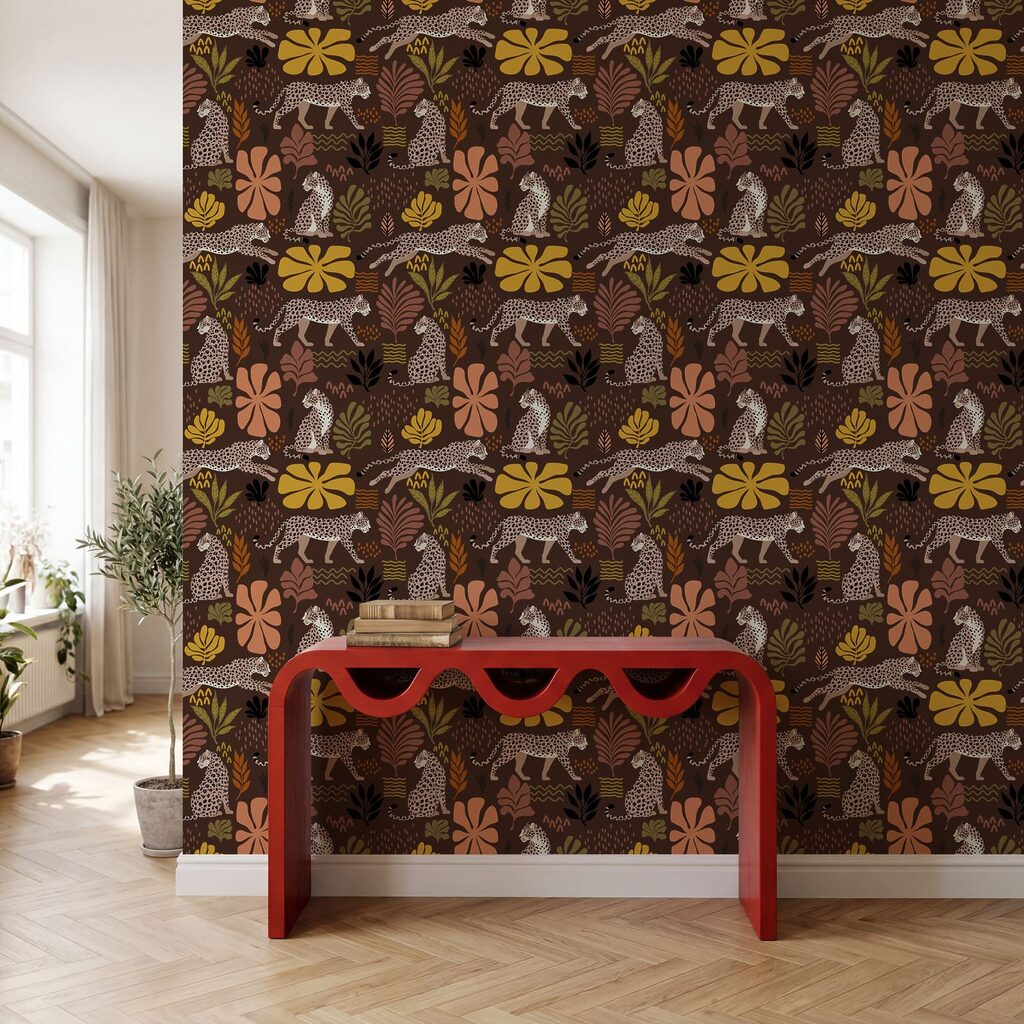Pattern of leopards and flowers