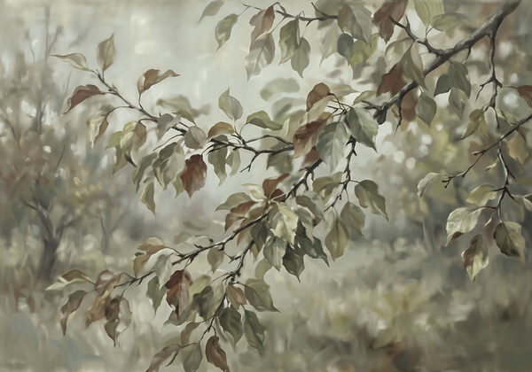 Painting of a tree branch with leaves Painting of a tree branch with leaves