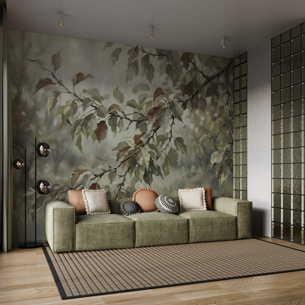 Painting of a tree branch with leaves Painting of a tree branch with leaves