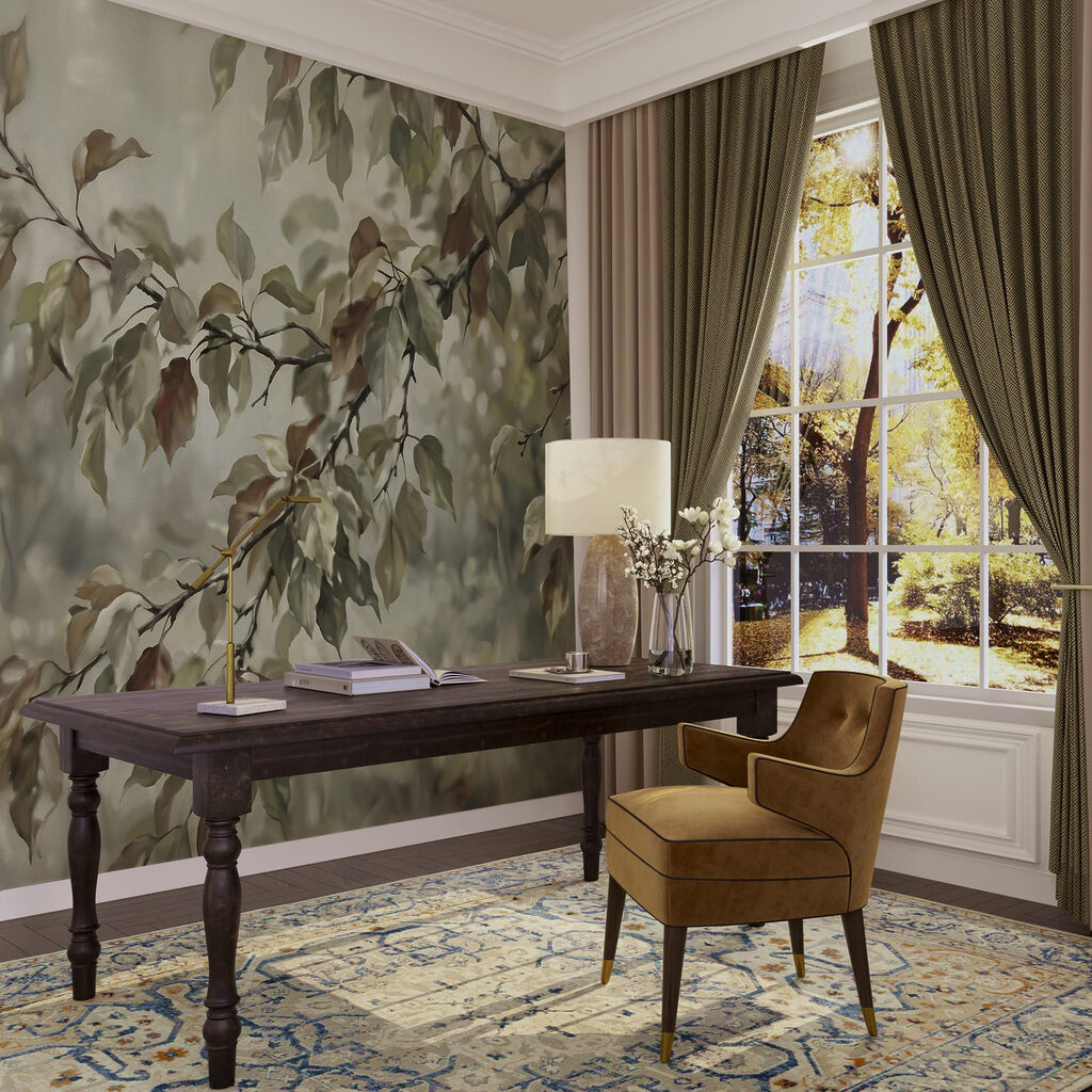 Painting of a tree branch with leaves Painting of a tree branch with leaves
