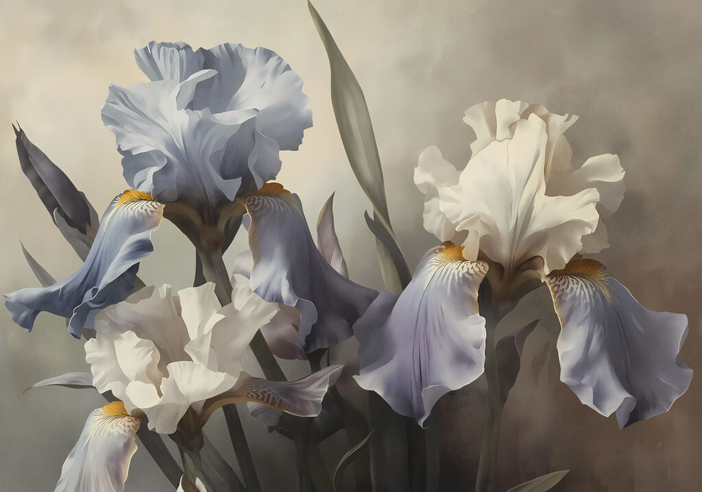 Group of flowers with leaves Group of flowers with leaves