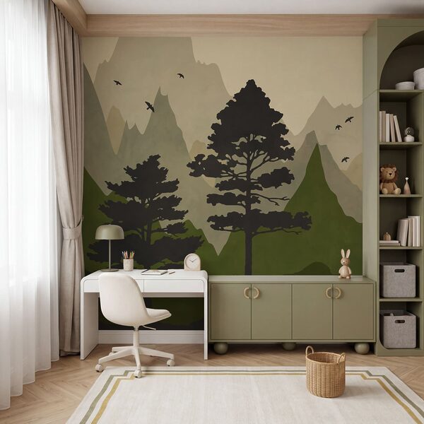 Painting of trees and mountains Painting of trees and mountains
