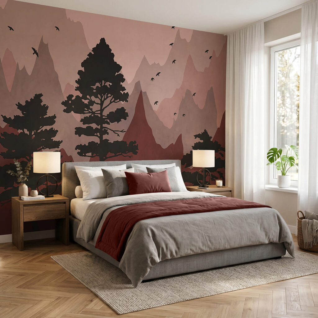 Painting of mountains and trees Painting of mountains and trees