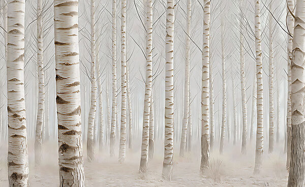 Group of trees in a foggy forest