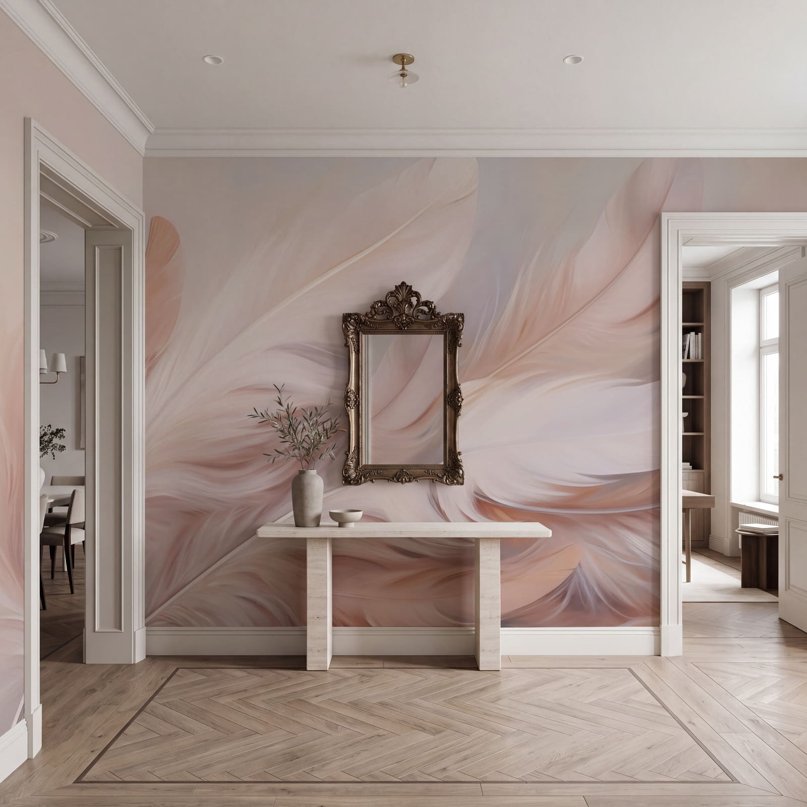 Delicate feathers in soft pastel hues