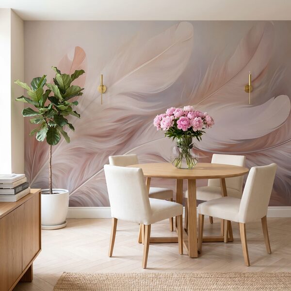 Delicate feathers in soft pastel hues