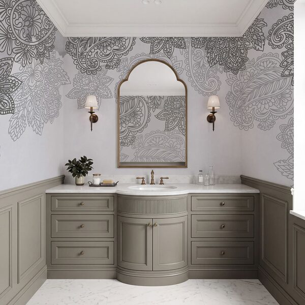 Grey and white background with paisley design Grey and white background with paisley design