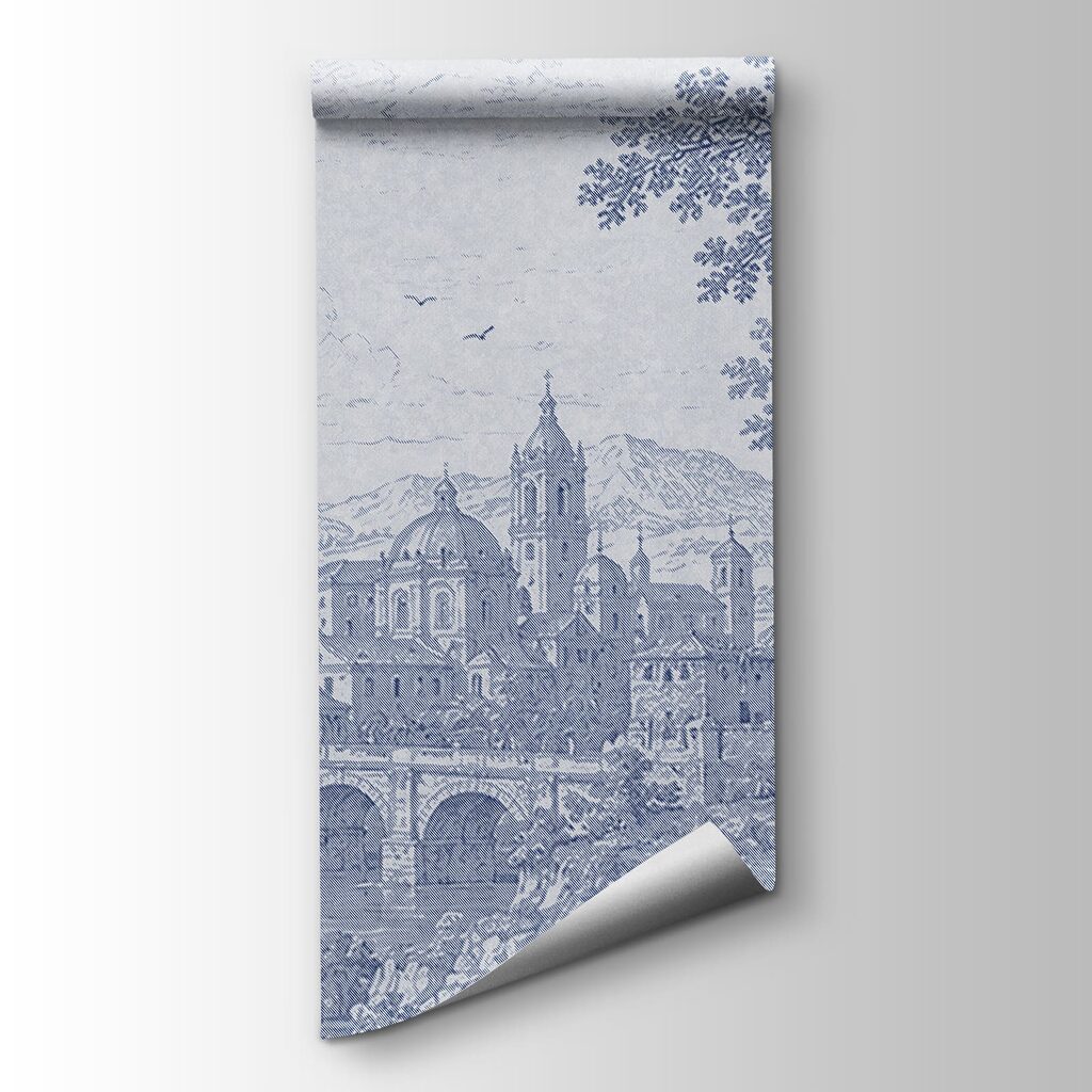 Drawing of a city and a river Drawing of a city and a river