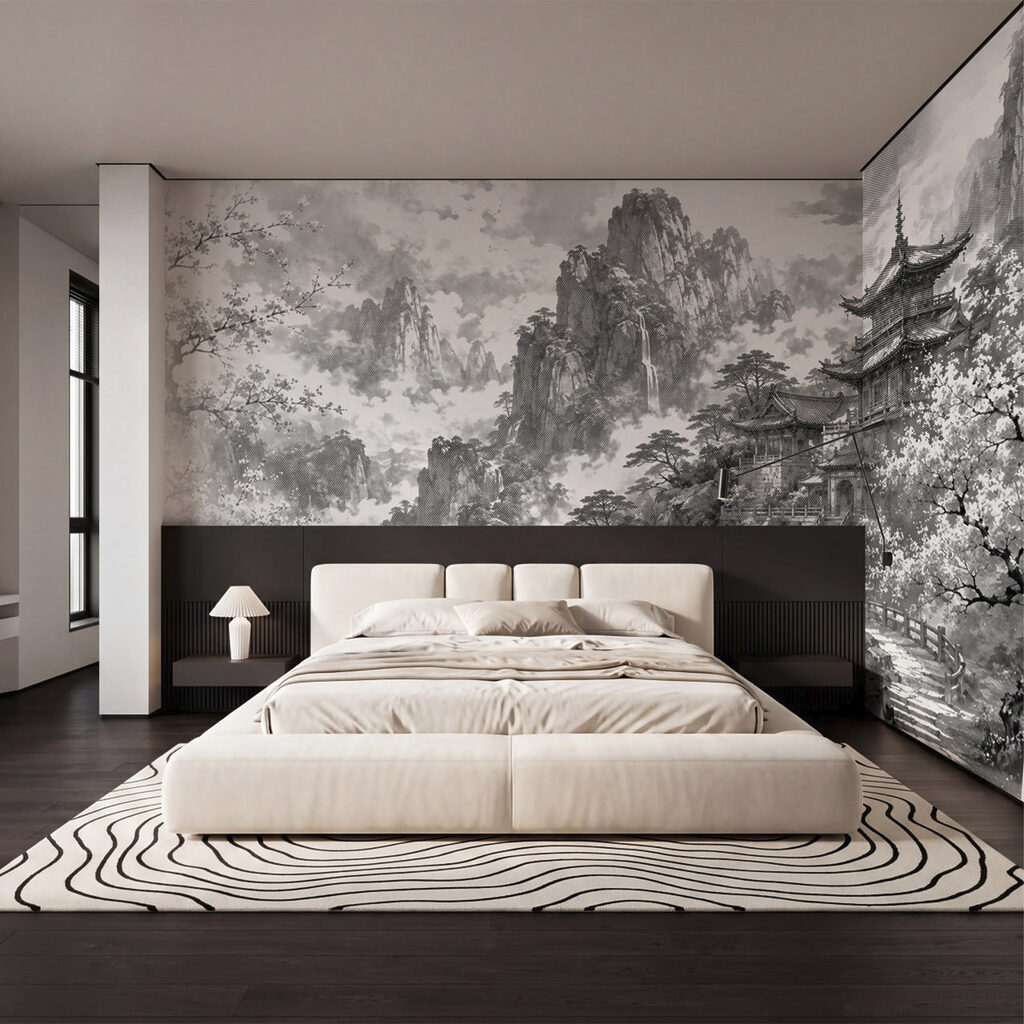Painting of a building on a mountain