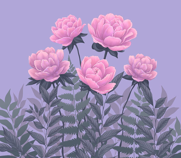 Group of pink flowers and leaves