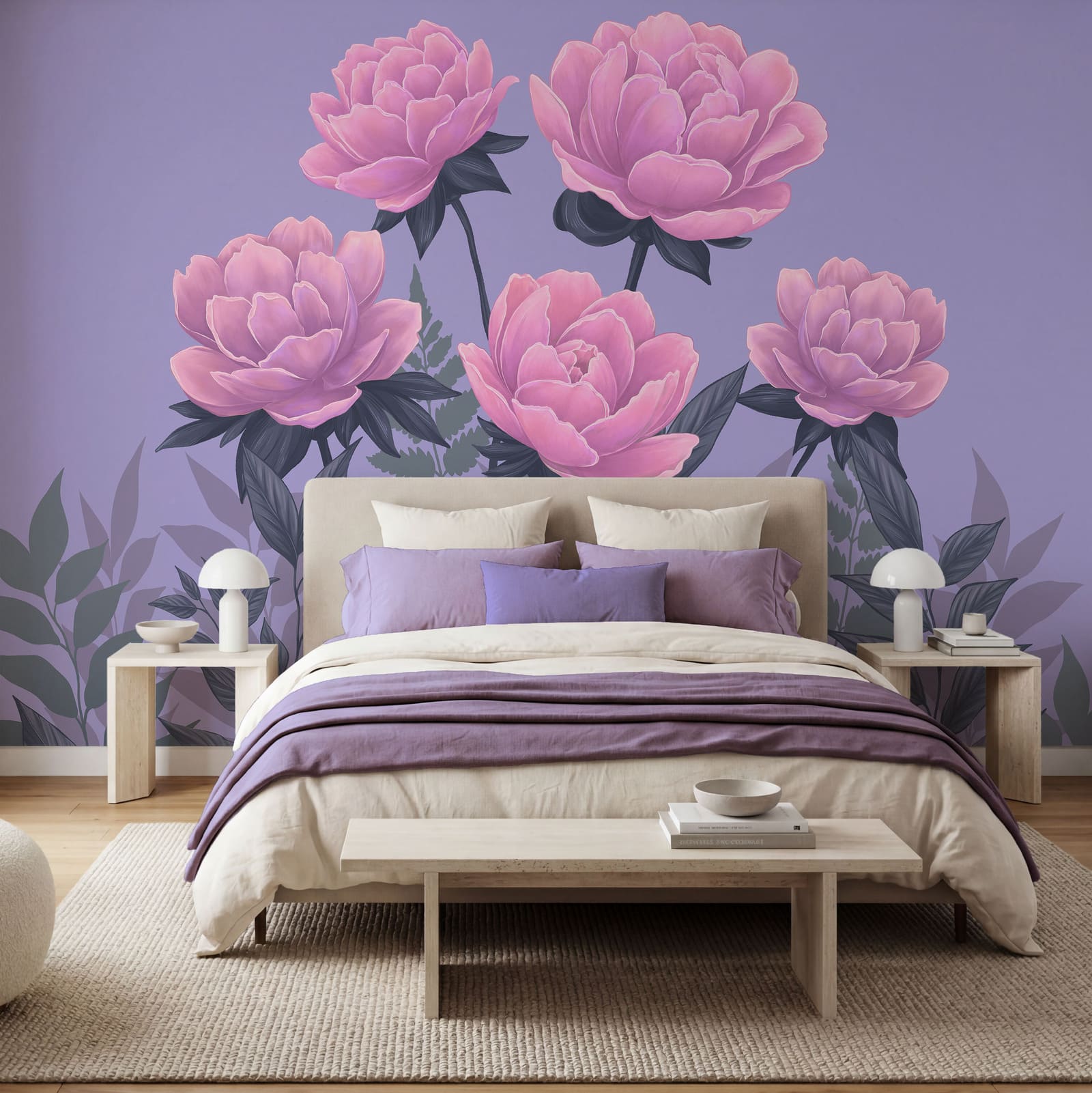 Group of pink flowers and leaves