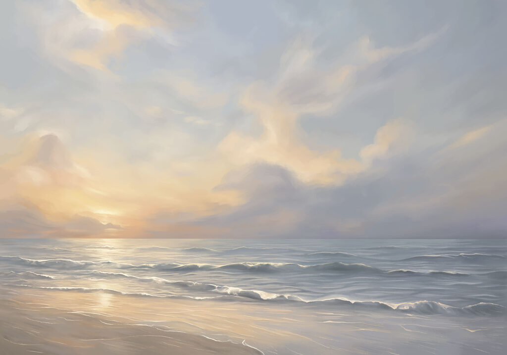 Beach with waves and a cloudy sky Beach with waves and a cloudy sky