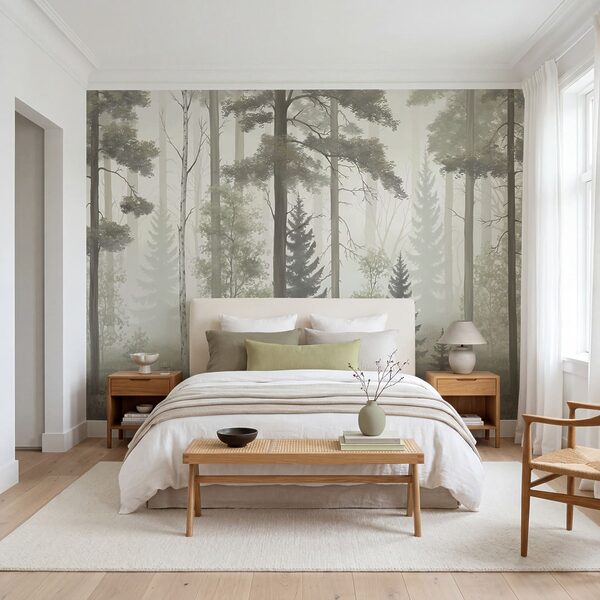 Foggy forest with trees
