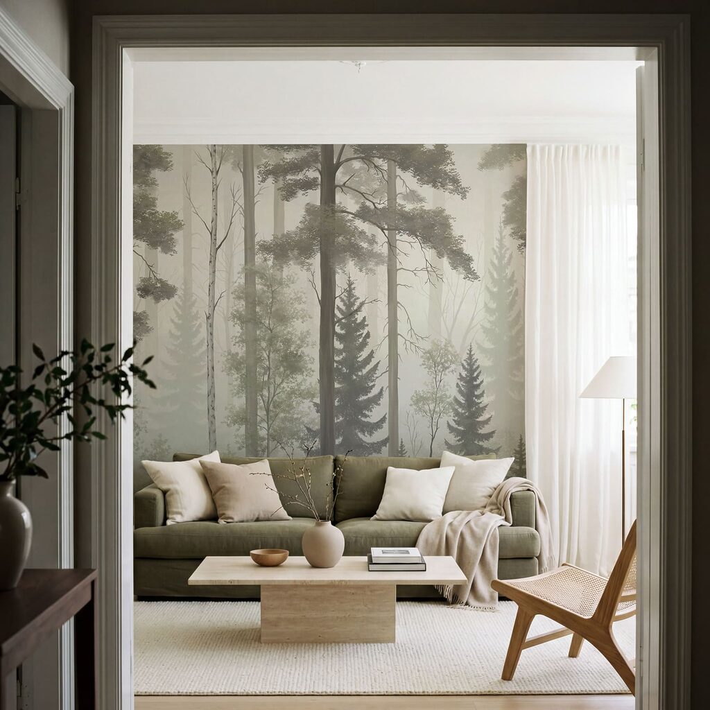 Foggy forest with trees
