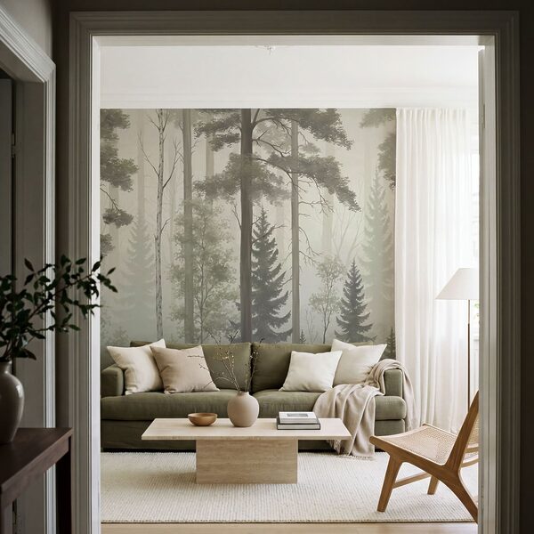 Foggy forest with trees