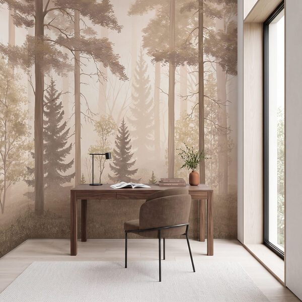 Foggy forest with trees