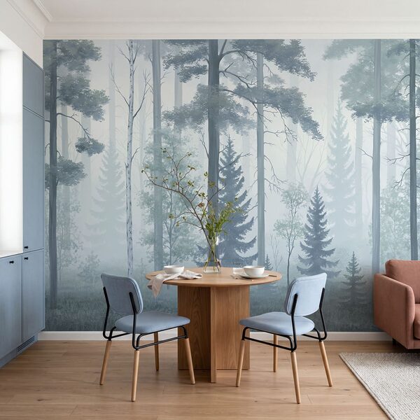 Foggy forest with trees