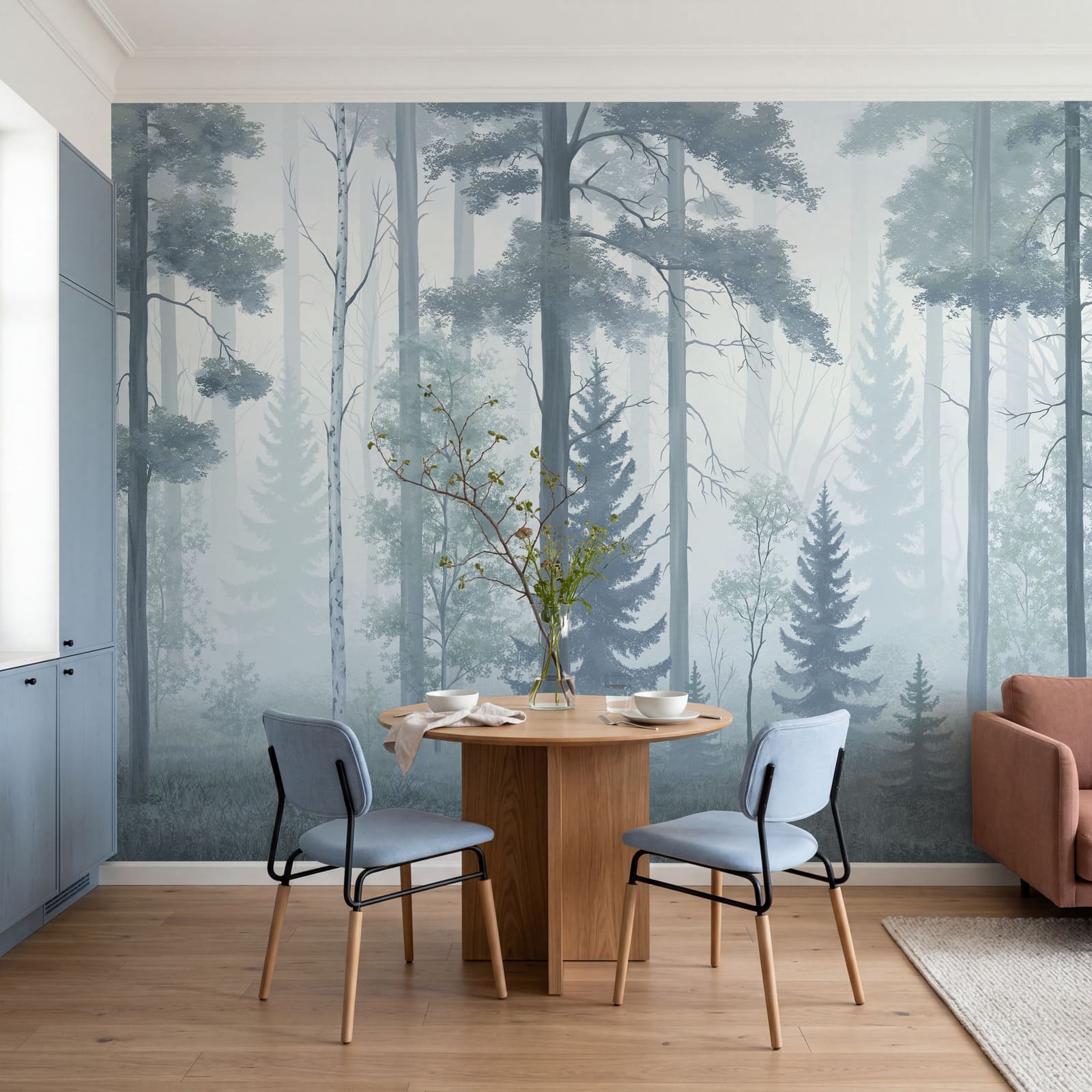 Foggy forest with trees