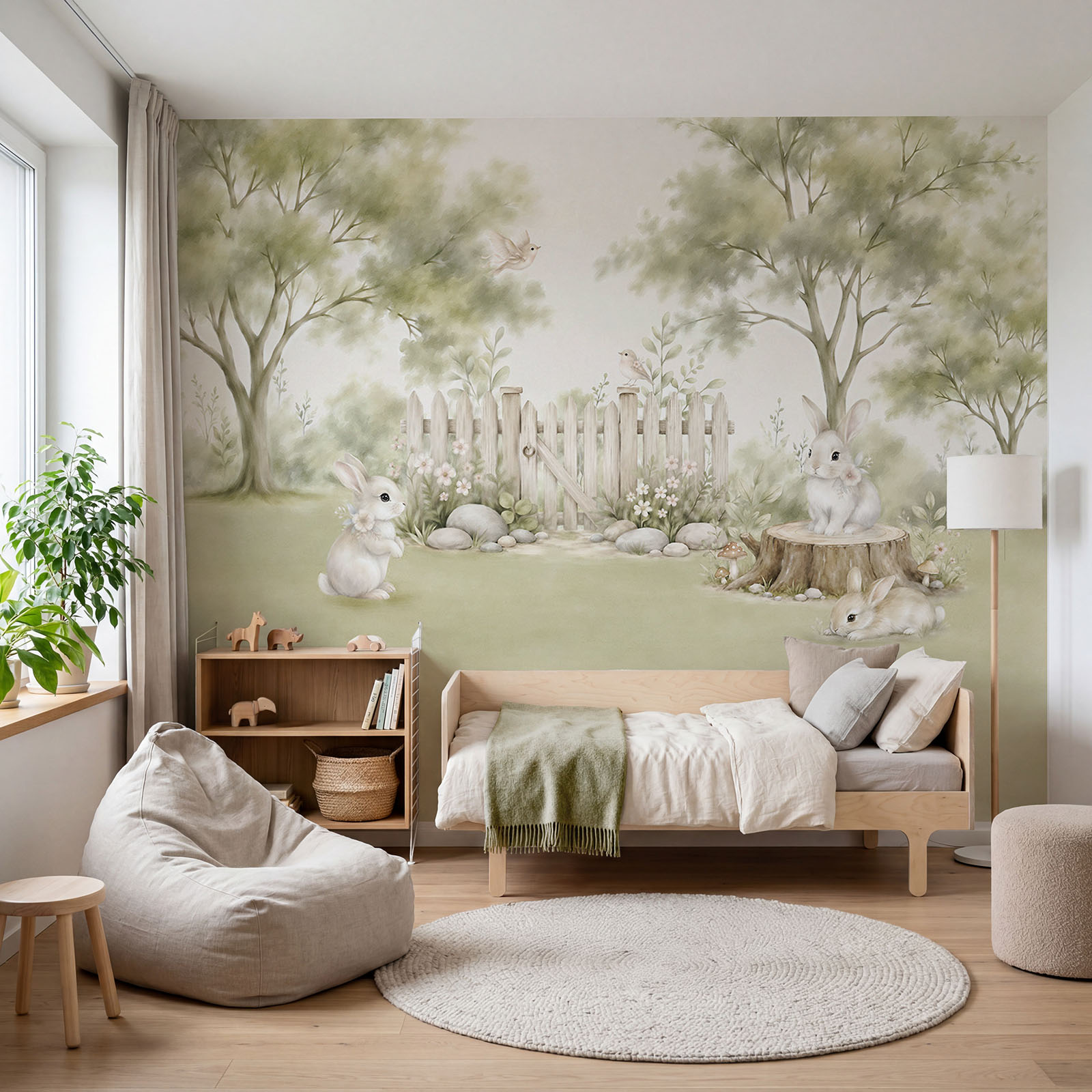 Painting of rabbits in a garden Painting of rabbits in a garden