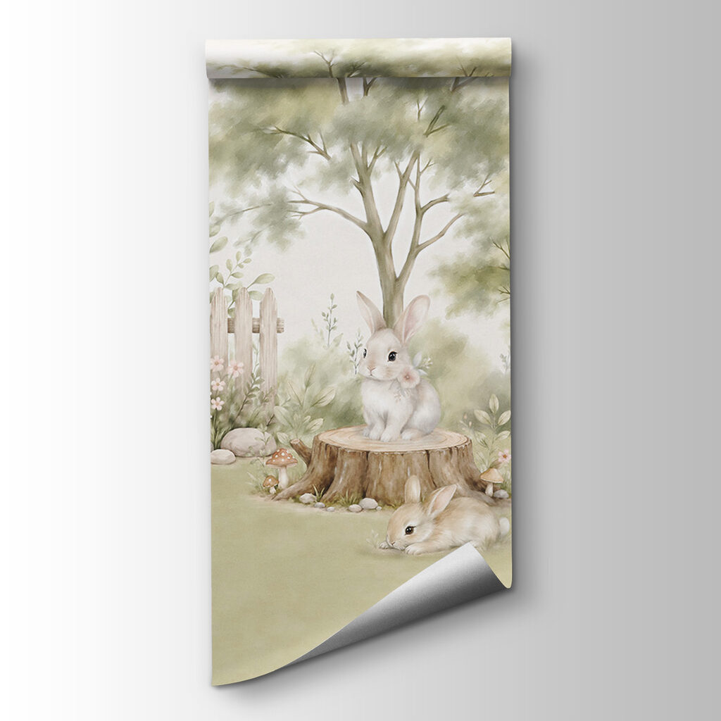 Painting of rabbits in a garden Painting of rabbits in a garden