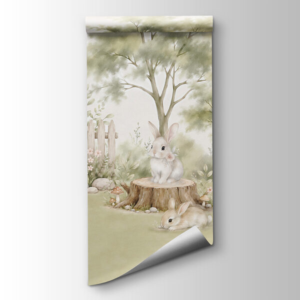 Painting of rabbits in a garden Painting of rabbits in a garden