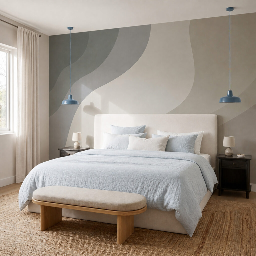 White and grey background with curved lines