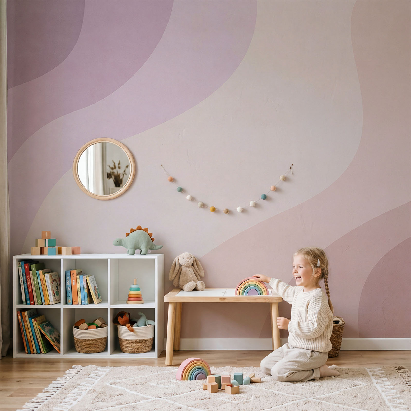 - Soft waves in gentle pastel hues - Soft waves in gentle pastel hues