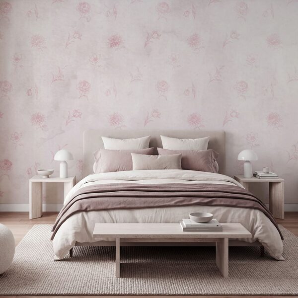 Pink flower pattern on a white surface