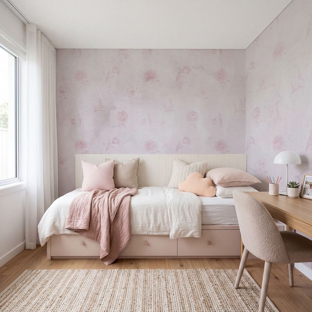 Pink flower pattern on a white surface