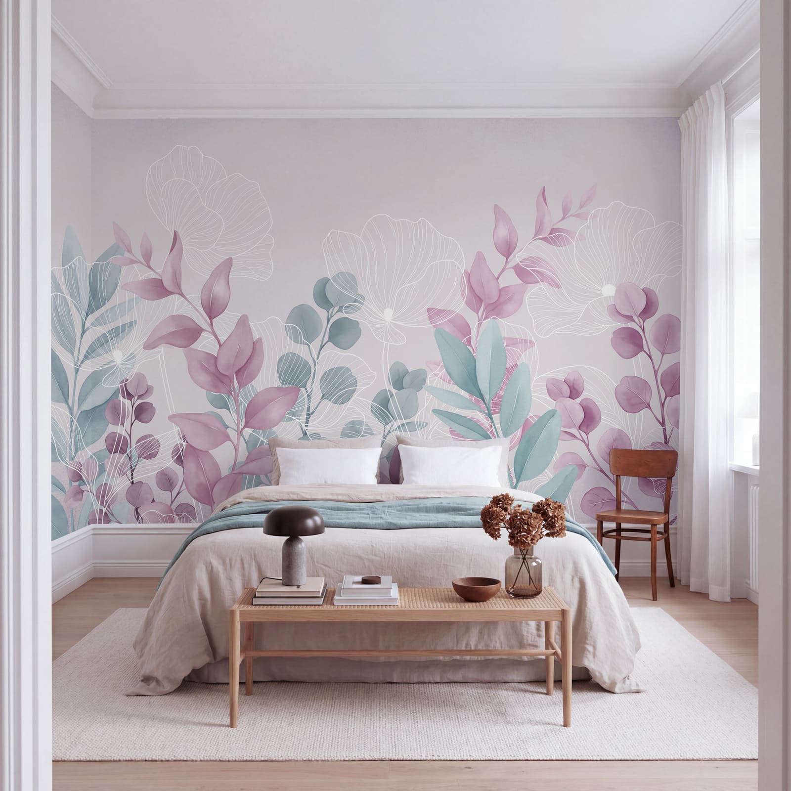 Serene pastel botanical illustration