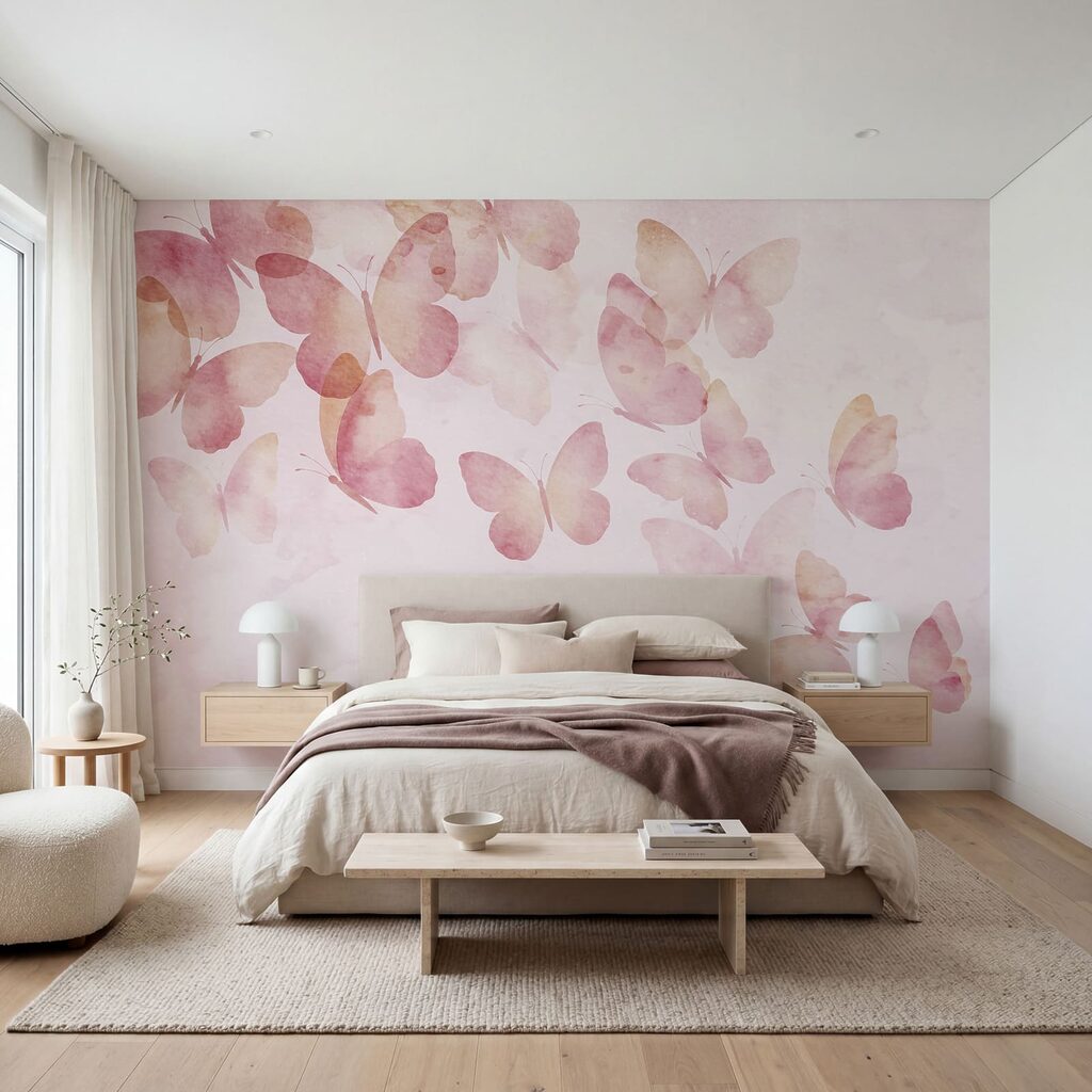 Group of butterflies on a pink background