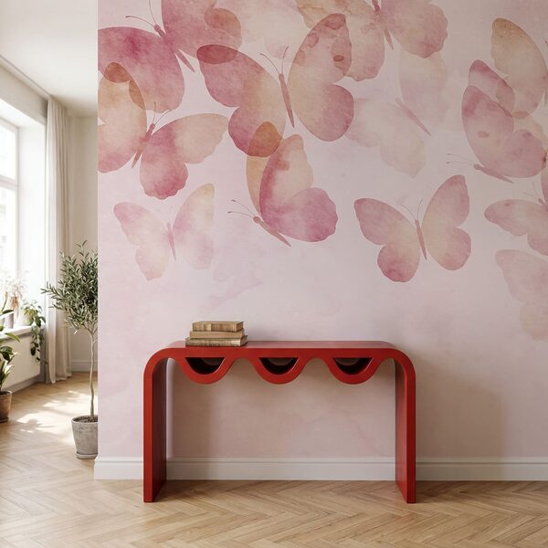 Group of butterflies on a pink background