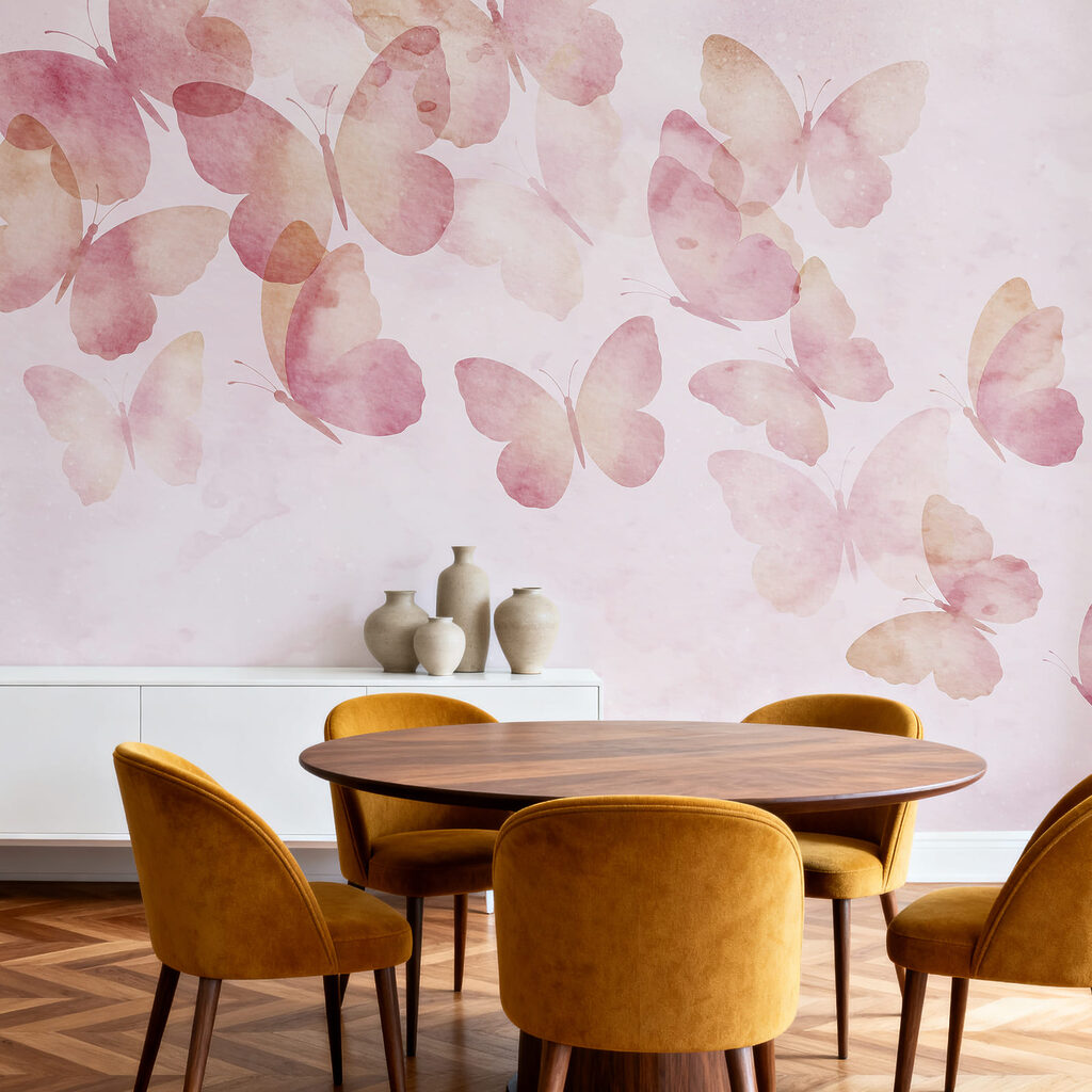 Group of butterflies on a pink background