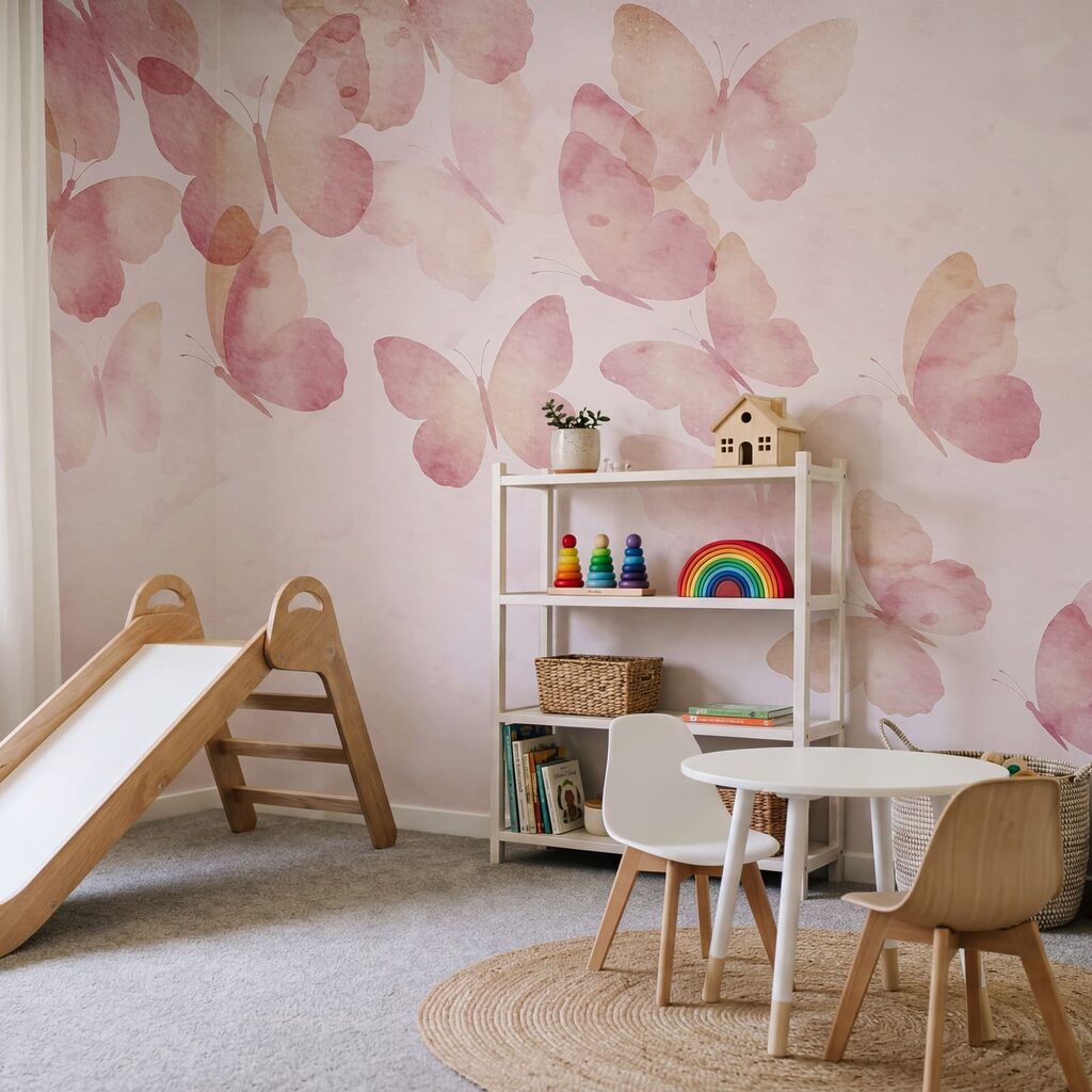 Group of butterflies on a pink background