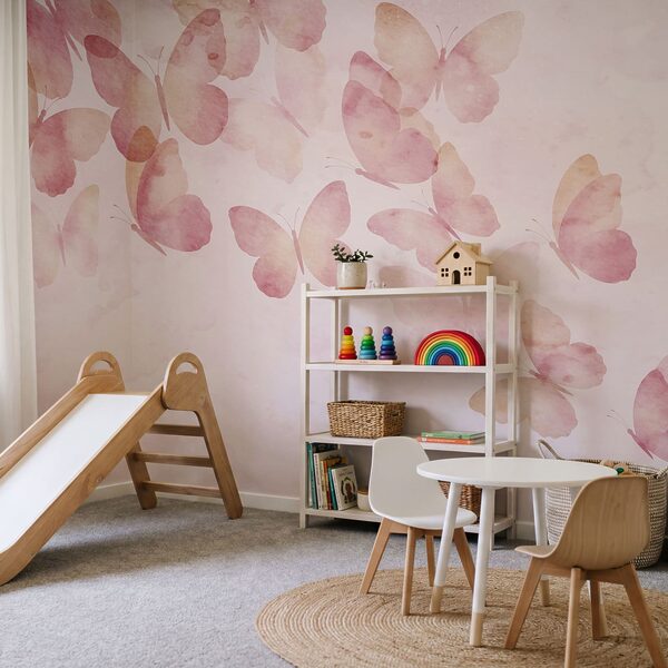 Group of butterflies on a pink background