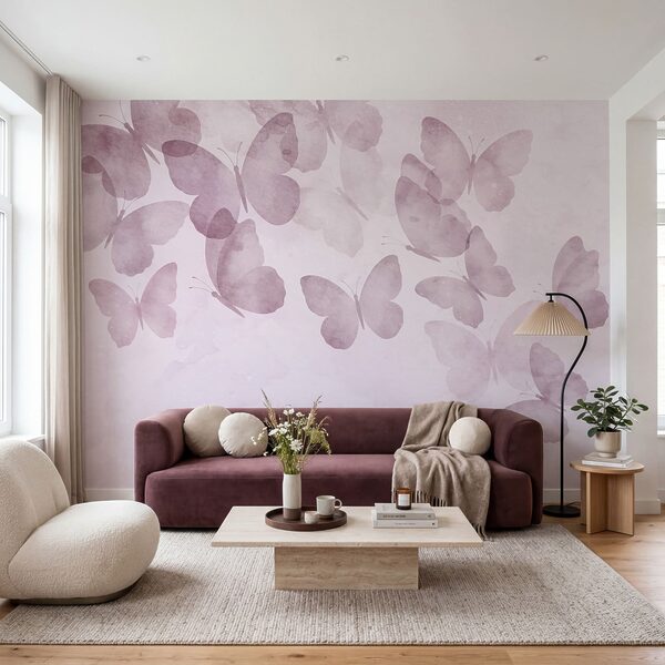 Group of butterflies on a pink background