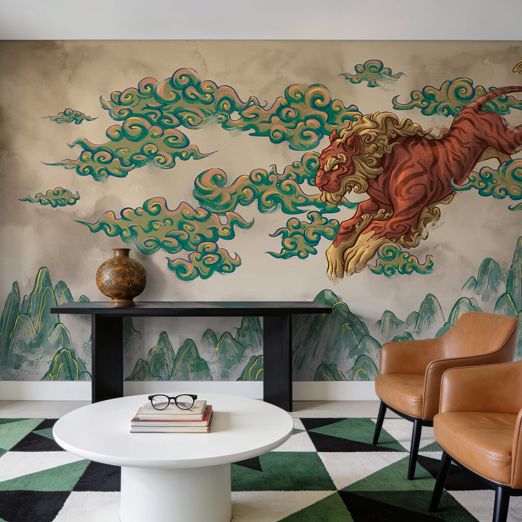 Painting of a tiger with clouds Painting of a tiger with clouds