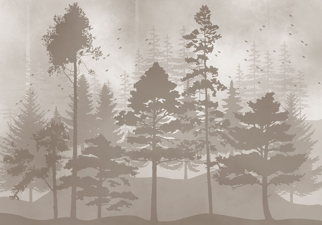 Group of trees with birds flying Group of trees with birds flying