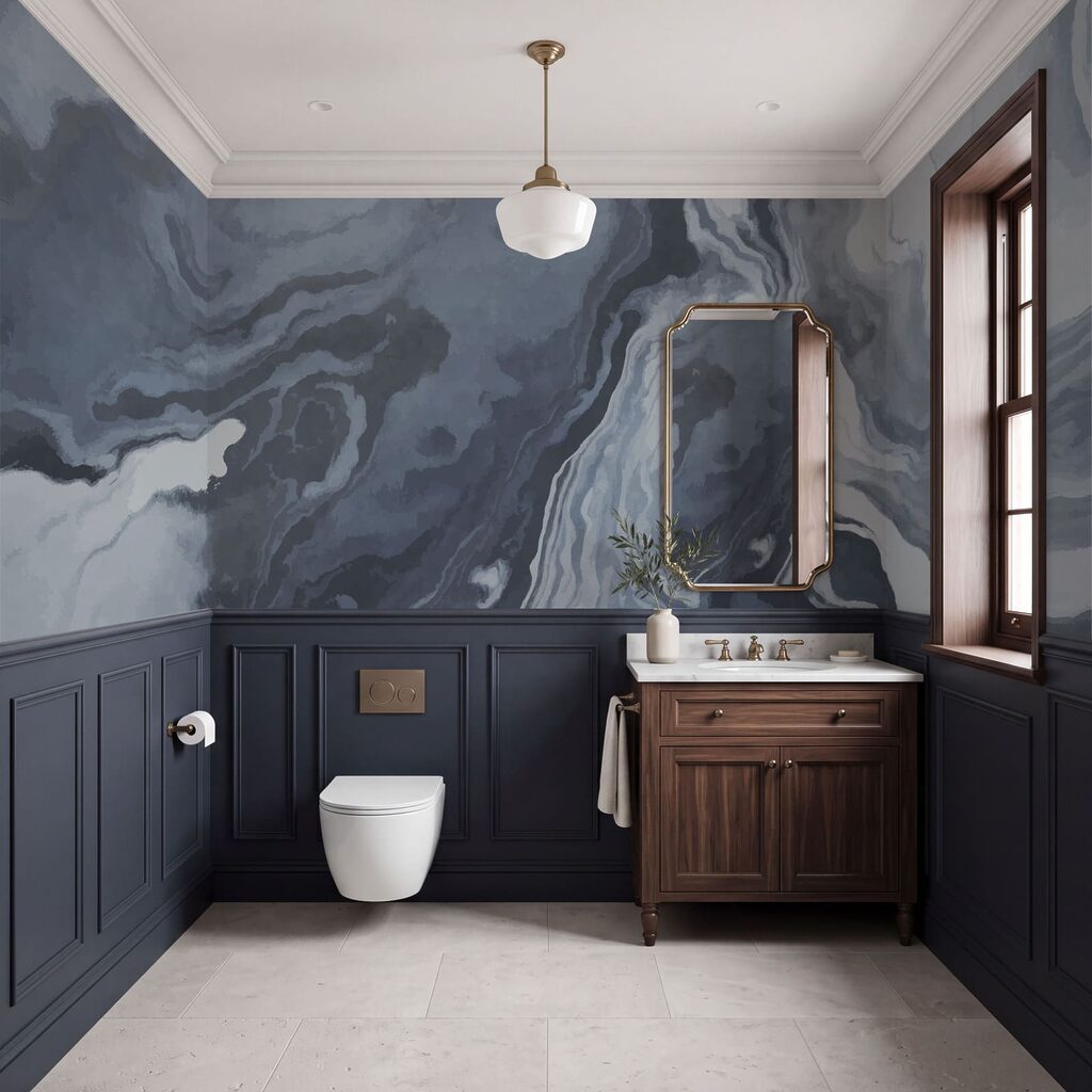 Swirling shades of blue and gray