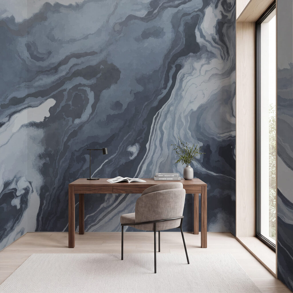 Swirling shades of blue and gray